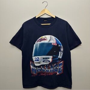 Vintage 90s Rusty Wallace Nutmeg Mills NASCAR T Shirt Navy Blue